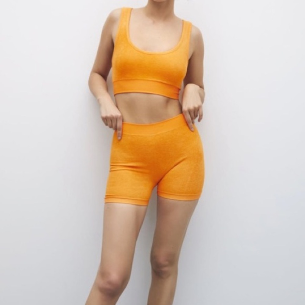 Zara Burnt Orange Terrycloth Short and Crop Top Set